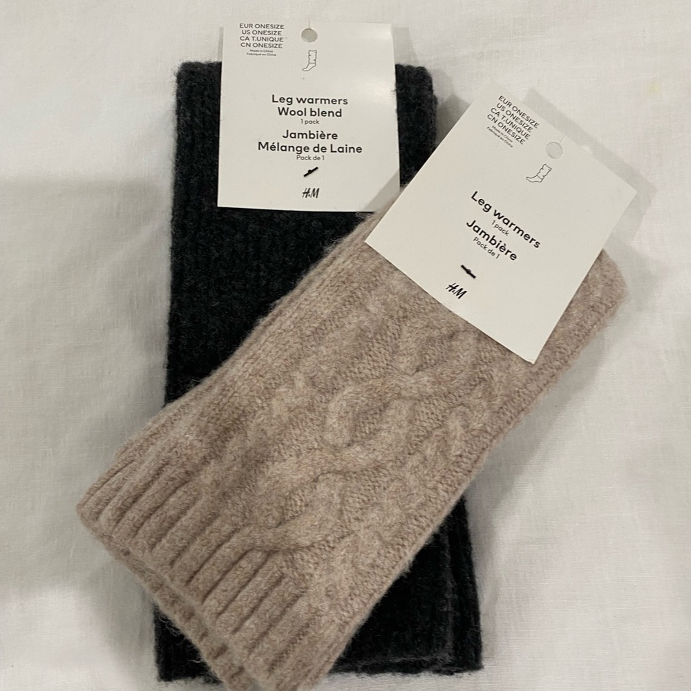 H&M Wool Blend Leg Warmers - Dark Gray and Cream